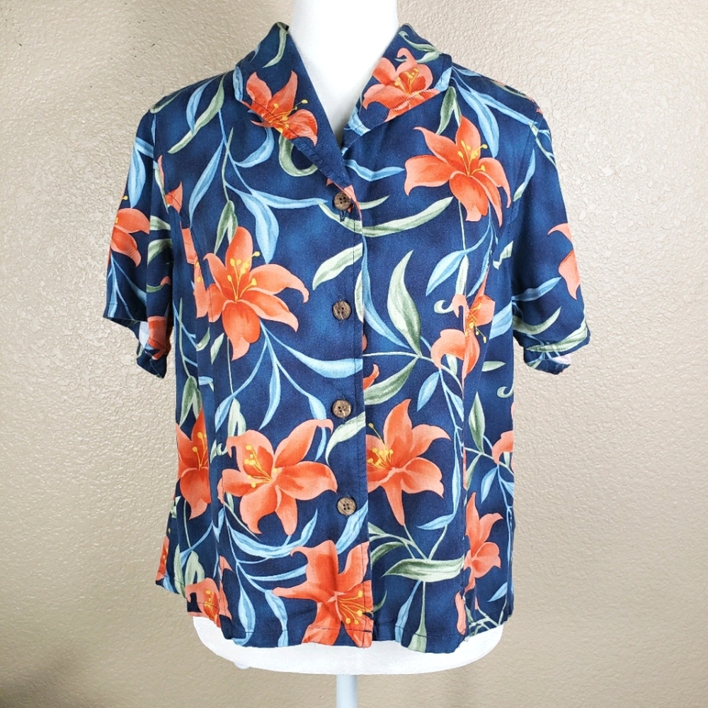 Jamaica Bay button up Hawaiian coral floral shirt